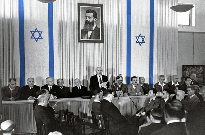 Unabhängigkeitserklärung durch David Ben Gurion, 14. Mai 1948. Foto PD