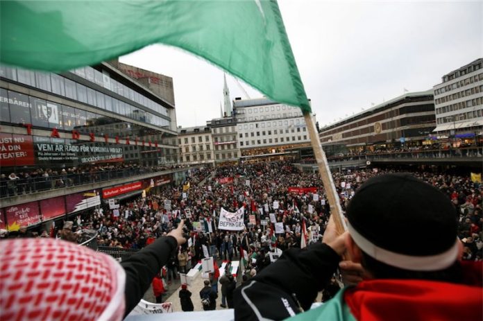 Pro-Palästina Demonstration in Stockholm, Schweden. Foto Miriam Alster/Flash90