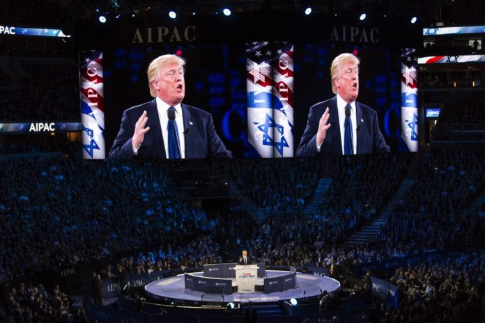 Trump speaking at AIPAC. Photo Lorie Shaull / Flickr.com. (CC BY-SA 2.0)