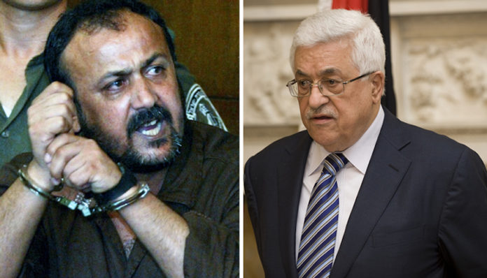 Der von dem inhaftierten palästinensischen Terroristen Marwan Barghouti (links) erklärte Hungerstreik richtet sich gegen den Vorsitzenden der Palästinensischen Autonomiebehörde, Mahmoud Abbas (rechts). Barghoutis Unterstützer beschuldigen Abbas und dessen Anhänger, den inhaftierten Fatah-Führer beiseiteschieben und „begraben“ zu wollen. Foto Gatestone