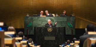 Mahmud Abbas spricht vor den UNO in New York. UN Photo/Cia Pak