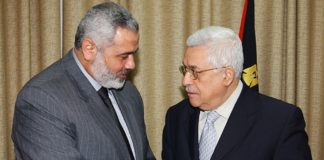 Hamas Chef Ismail Haniyya und der PA-Vorsitzende Mahmoud Abbas. Foto Twitter / Alray.ps