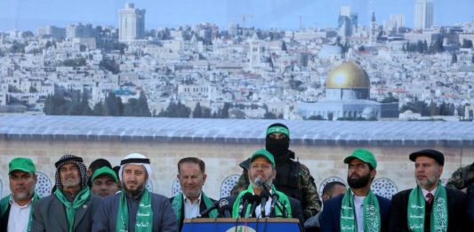 Hamas-Vertreter an einer Kundgebung in Gaza. Foto Hamas