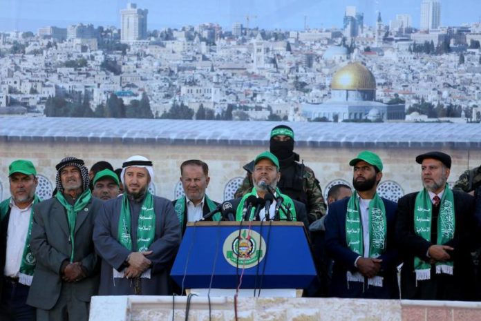 Hamas-Vertreter an einer Kundgebung in Gaza. Foto Hamas