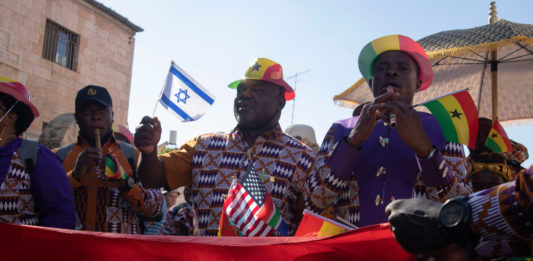 Tausende Christen auf den Strassen Jerusalems um Israel zu feiern. Foto Esty Dziubov/TPS