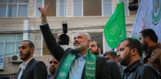 Hamas-Chef Ismail Haniyeh an einer Kundgebung. Foto Emad Nassar/Flash90