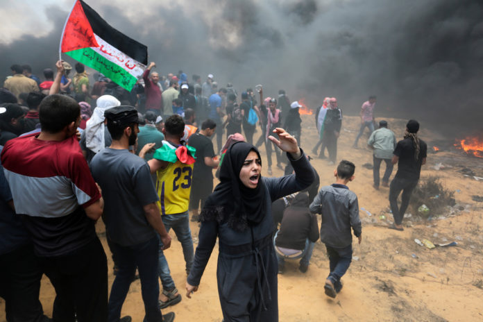 Ausschreitungen am 14. Mai 2018 an der Grenze zwischen Gaza und Israel. Foto Abed Rahim Khatib/Flash90