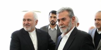 Treffen zwischen Irans Aussenminister Mohammed Dschawad Sarif (links) und dem Generalsekretär des palästinensischen islamischen Jihad, Ziad Al-Nakhaleh (rechts). Foto IRNA / Tasimnews