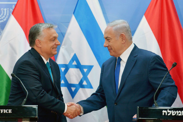 Der israelische Premierminister Benjamin Netanyahu bei einer Pressekonferenz mit dem ungarischen Premierminister Viktor Orbán am 19. Juli 2018 in Jerusalem. Foto Kobi Gideon/GPO