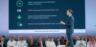 Der Berater des Weissen Hauses, Jared Kushner, spricht auf der Konferenz am 25. Juni 2019 über die Stärkung der palästinensischen Wirtschaft, den Abbau der Arbeitslosigkeit und die Verbesserung der palästinensischen Lebensbedingungen. Foto Bahrain News Agency