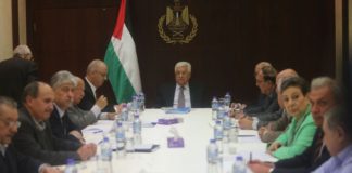 Der Präsident der Palästinensischen Autonomiebehörde, Mahmoud Abbas bei einer Sitzung des Exekutivkomitees der Palästinensischen Befreiungsorganisation. Foto Flash90