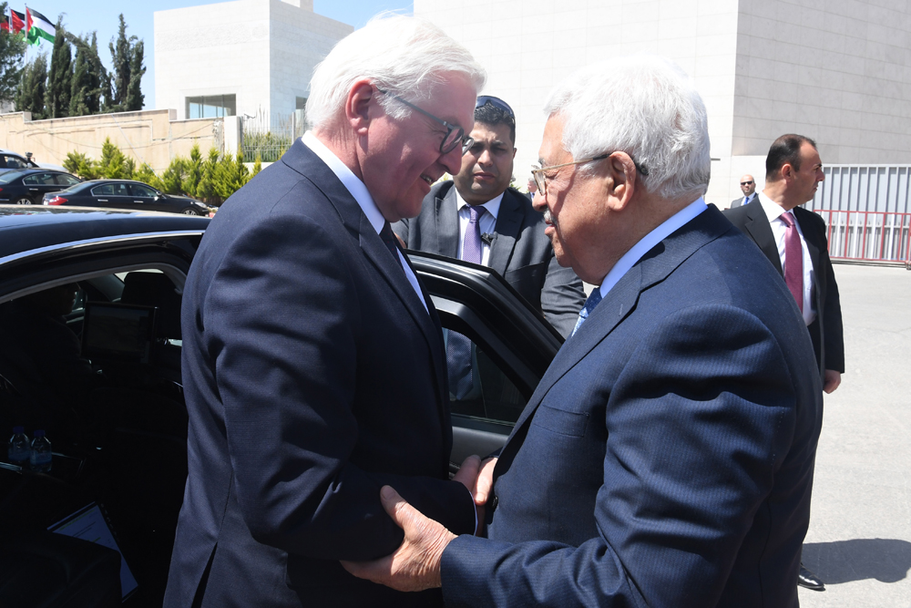 Präsident Mahmoud Abbas bei einem Treffen mit Bundespräsident Frank-Walter Steinmeier in Ramallah im Mai 2017. Foto  Osama Falah / Palästinensische Autonomiebehörde