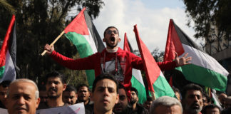 Demonstration in Gaza-Stadt gegen den Friedensplan für den Nahen Osten. Gaza, 28. Januar 2020. Foto Majdi Fathi/TPS