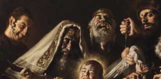 Ausschnitt des Gemäldes mit dem Titel „Das Martyrium des Hl. Simon von Trient bei der Ausführung eines jüdischen Ritualmords“. Foto Facebook / giovannigasparroart