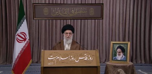 Ali Khamenei hält Quds-Day-Rede. Foto Screenshot Youtube / RT