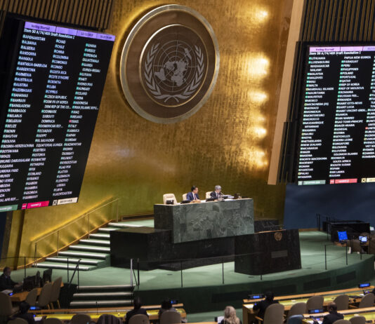 Die UNO-Vollversammlung stimmte über einen Bericht des Sonderausschusses für Politik und Entkolonialisierung über das Hilfswerk der Vereinten Nationen für Palästina-Flüchtlinge im Nahen Osten (UNRWA) ab. Der Bericht wurde mit 165 Ja-Stimmen, 2 Nein-Stimmen und 9 Enthaltungen angenommen. Foto UN Photo/Eskinder Debebe