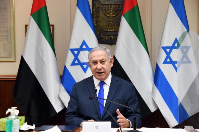 Premierminister Netanjahu spricht am 12. Oktober 2020 vor dem Kabinett, bevor es über den Friedensvertrag mit den VAE abstimmt. Foto GPO