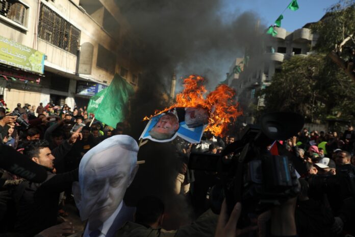 Demonstration gegen den Nahost-Friedensplan in Gaza am 31. Januar 2020. Foto Majdi Fathi/TPS