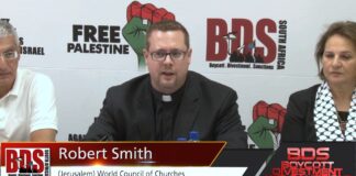 Robert Smith, Ökumenischer Rat der Kirchen an einem BDS Anlass in Südafrika im August 2015. Foto Screenshot Youtube / Africa4Palestine