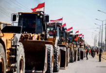 Ägypten entsandte einen Hilfskonvoi mit Baggern, Lastwagen und Kränen für den Wiederaufbau des Gazastreifens. Rafah-Grenzübergang zwischen Ägypten und Gaza am 4. Juni 2021. Foto IMAGO / ZUMA Wire