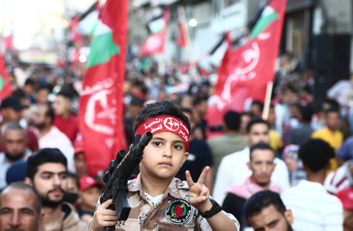 Kundgebung der Terrororganisation Volksfront für die Befreiung Palästinas (PFLP) zu der etliche NGOs seit vielen Jahren personelle und finanzielle Verbindungen haben. Gaza-Stadt 2. Juni 2021. Foto IMAGO / ZUMA Wire