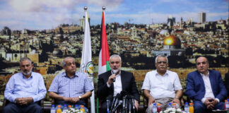 Der Leiter des Politbüros der Terrororganisation Hamas, Ismail Haniyeh, empfängt am 26. September 2019 die Führer von acht nationalen palästinensischen Gruppierungen zu einem Treffen, um die interne palästinensische Spaltung zu beenden und die "nationale Einheit" wiederherzustellen. Foto IMAGO / ZUMA Wire
