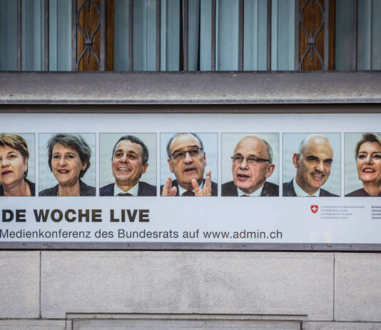 Die sieben Bundesräte der Schweiz. Foto IMAGO / Andreas Haas