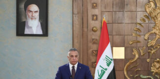 Der irakische Premierminister Mustafa Al-Kadhimi während einer gemeinsamen Pressekonferenz mit dem iranischen Präsidenten im Präsidentenpalast in Teheran. Foto IMAGO / ZUMA Wire