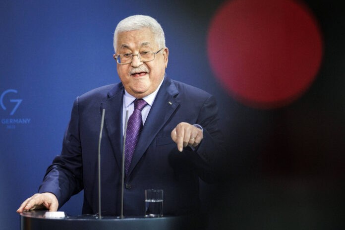 Mahmud Abbas, Präsident der Palästinensischen Autonomiebehörde, aufgenommen während einer Pressekonferenz nach dem gemeinsamen Gespräch mit Bundeskanzler Olaf Scholz (SPD). Foto IMAGO / photothek