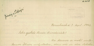 Brief der 22 Schülerinnen der Rorschacher Mädchensekundarschule Klasse 2c an den Bundesrat, 7. September 1942. Bild dodis. Diplomatische Dokumente der Schweiz, 3244