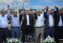 Der Chef der Terrororganisation Hamas, Ismail Haniyeh, trifft mit den FÃ¼hrern von palÃ¤stinensischen Parteien und Gruppen zusammen. Foto IMAGO / ZUMA Wire