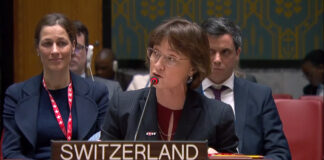 Die Schweizer UN-Botschafterin Pascale Baeriswyl. Foto Screenshot UN Webcast