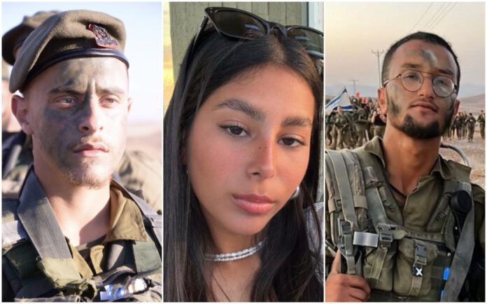 Staff Sgt. Ohad Dahan, 20, Sgt. Lia Ben Nun, 19, und Staff Sgt. Ori Yitzhak Iluz, Kampfsoldaten des Bardelas-Bataillons, die am 3. Juni 2023 an der ägyptischen Grenze erschossen wurden. Foto IDF
