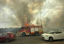 Ein Feuer in der Nähe von Shilat in Zentralisrael am 2. Juni 2023. Foto Feuerwehr und Rettungsdienste