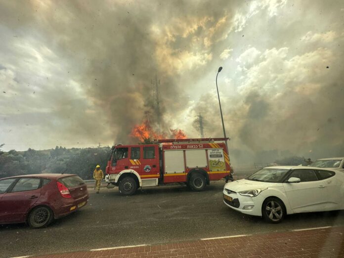 Ein Feuer in der Nähe von Shilat in Zentralisrael am 2. Juni 2023. Foto Feuerwehr und Rettungsdienste