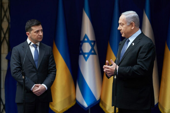 Der ukrainische Präsident Wolodymyr Zelenskyy und der israelische Premierminister Benjamin Netanjahu bei einer gemeinsamen Pressekonferenz in Jerusalem, 24. Januar 2020. Foto Büro des Präsidenten der Ukraine.