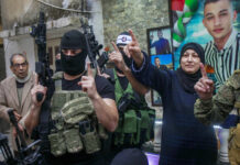 Al-Aqsa-Märtyrer-Brigaden bei einer Trauerfeier am 5. Mai 2023. Foto IMAGO / APAimages
