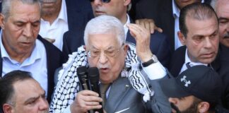 Der Präsident der Palästinensischen Autonomiebehörde Mahmoud Abbas spricht am 12. Juli 2023 vor einer Menschenmenge in Dschenin. Foto IMAGO / Kyodo News