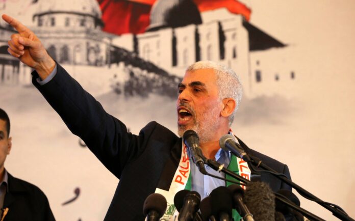 Der Hamasführer im Gazastreifen Yahya Sinwar spricht während einer Pressekonferenz in Gaza-Stadt am 30. Mai 2019. Foto IMAGO / ZUMA Wire