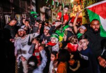Palästinenser feiern die Freilassung von Terroristen in Nablus am 24. November 2023. Foto IMAGO / ZUMA Wire