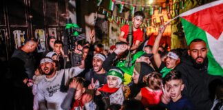 Palästinenser feiern die Freilassung von Terroristen in Nablus am 24. November 2023. Foto IMAGO / ZUMA Wire