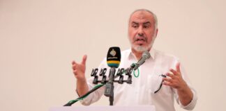 Hamas-Führer Ghazi Hamad auf der Konferenz über Wohltätigkeitsarbeit und NGOs in Gaza-Stadt am 5. September 2022. Foto IMAGO / APAimages