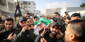 Beerdigung von Mitgliedern der Hamas-Al-Qassam-Brigaden in Gaza 10. Februar 2026. Foto IMAGO / Anadolu Agency