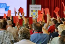 Statt Poststellen: Wie sich die Gewerkschaft syndicom um «Palästina» kümmert Syndicom Delegiertenversammlung 2026. Foto Syndicom/©Frantisek Matous