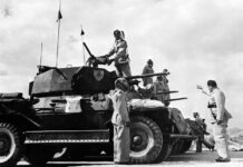 Die Erfindung des israelisch-palästinensischen Konflikts Soldaten der Arabischen Legion im britischen Mandatsgebiet Palästina kurz vor der Gründung Israels, 8. Mai 1948. Foto IMAGO / United Archives International